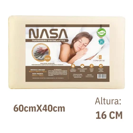 Travesseiro Nasa Viscoelástico Anatômico Antiácaro para Alívio de Dores