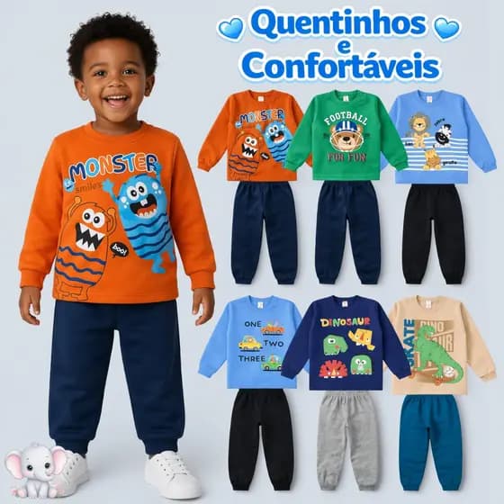 Conjunto Moletom Infantil Menino Bebê 1-3 Conjunto Infantil Moletom