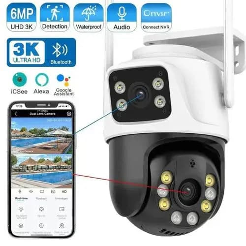 Câmera Wifi Externa Dupla Visão com Infravermelho lente dupla Bivolt 110/220 Alarme Wifi Hd sensor De movimento app Icsee