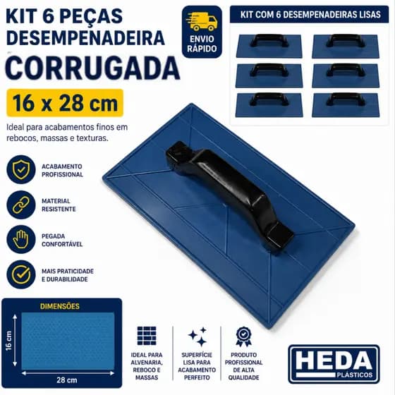 Kit com 6 Desempenadeiras Corrugadas 16x28