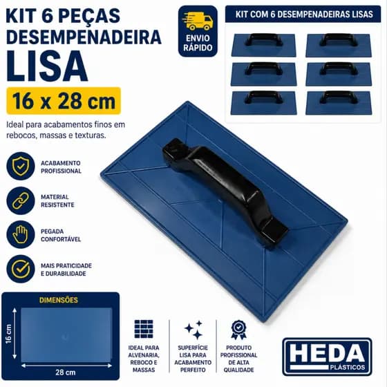 Kit com 6 Desempenadeiras Lisa 16x28