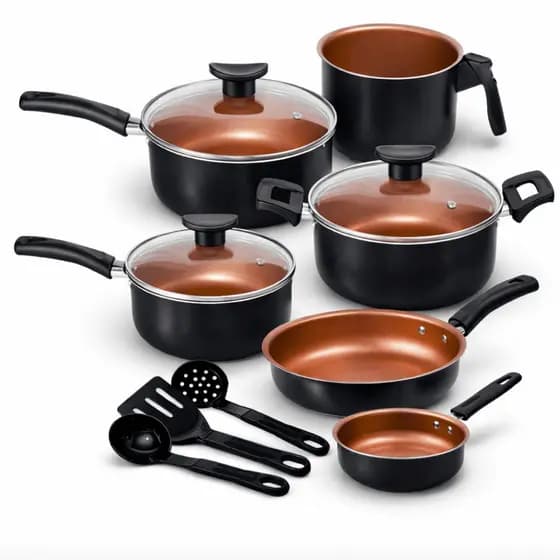 Jogo Panela Caçarola Conjunto Kit 9 Peças Antiaderente Tampa Vidro Teflon