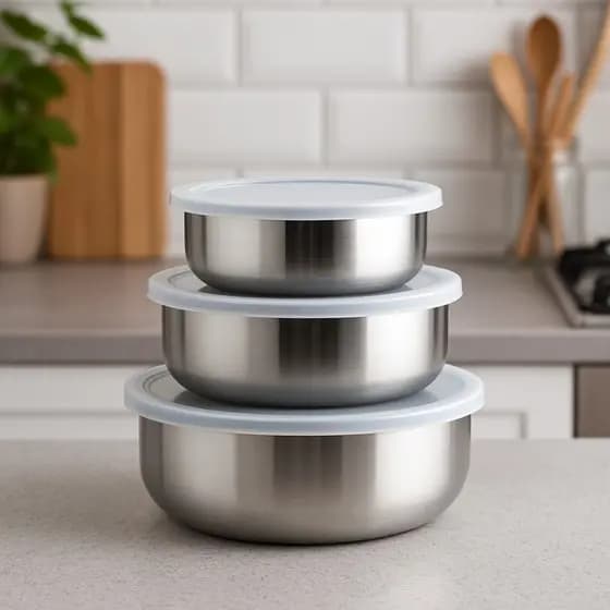 Tigelas Inox 3 Peças Com Tampa - Pote Hermético 250-650ml | 14cm x 5cm