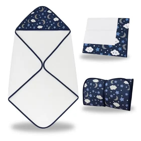 Toalha de Banho Para Bebe Trocador Portátil Fralda de Boca Ombro Kit 3 Peças Enxoval Menina Menino