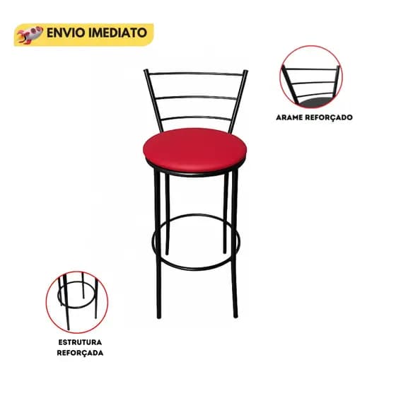 Banqueta Banco Alta Com Encosto Para Cozinha Estrutura Reforçada Assento Estofado Bar E Área Gourmet