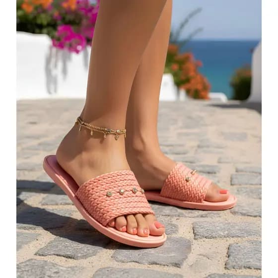 Rasteira feminina chinelo Slide Strass