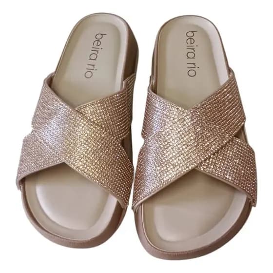 SANDALIA NUDE OURO STRASS CONFORT BEIRA RIO 35