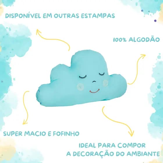 Almofada Decorativa Enfeite Infantil 100% Algodão - Nuvem