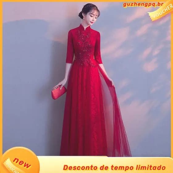 2025 Novo Vestido De Casamento Brinde Primavera E Outono Evento Banquete Longo Vermelho Qua
