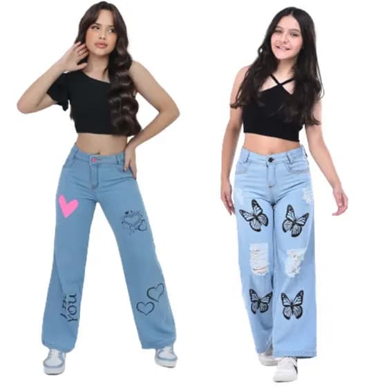 Calça Jeans wide leg Infantil Menina Blogueirinha Pantalona Juvenil 10 ao 16