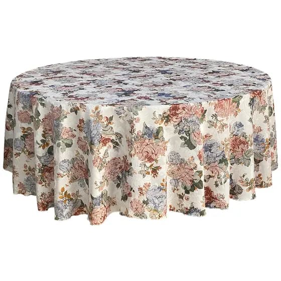 Toalha de Mesa Redonda Jacquard Floral Florida 4 Lugares 1,40 de Diâmetro