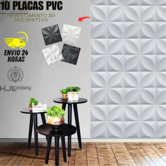 Placa Decorativa PVC 3D Preto e Branco Parede Autocolante resistente Água Painel Sala TV Quarto