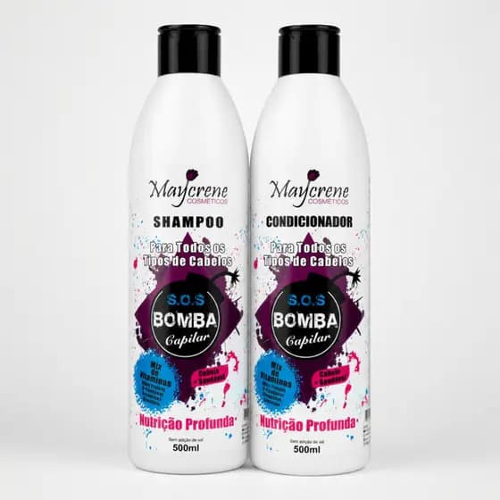 Kit Shampoo e Condicionador Bomba de vitaminas Crescimento Cabelo Hidratação Brilho Maycrene