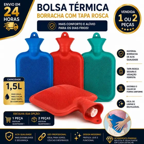 Bolsa Térmica Compressa 1 ou 2 Para Água Quente Ou Fria Grande 1,5LT Dores Muscular Cólicas