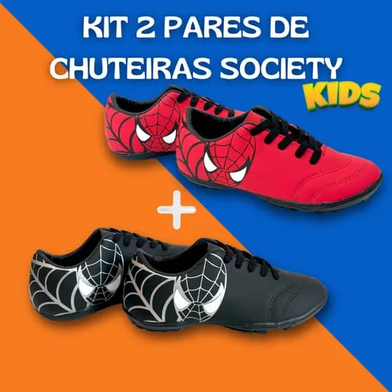 KIT 2 CHUTEIRAS KIDS FUTSAL/SOCIETY ESTILO HOMEM-ARANHA LEVE e RESISTENTE PRO TREINO OU ESCOLA