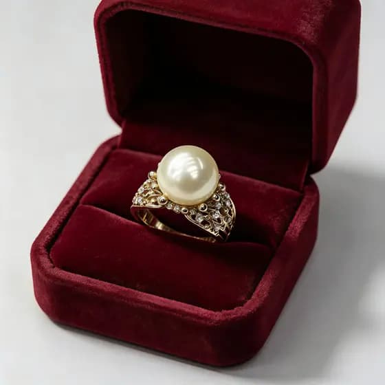 BRILHO - Anel Vintage de Pérola e Ouro - Melhor Presente para Dia das Mães e Namorada 181-001