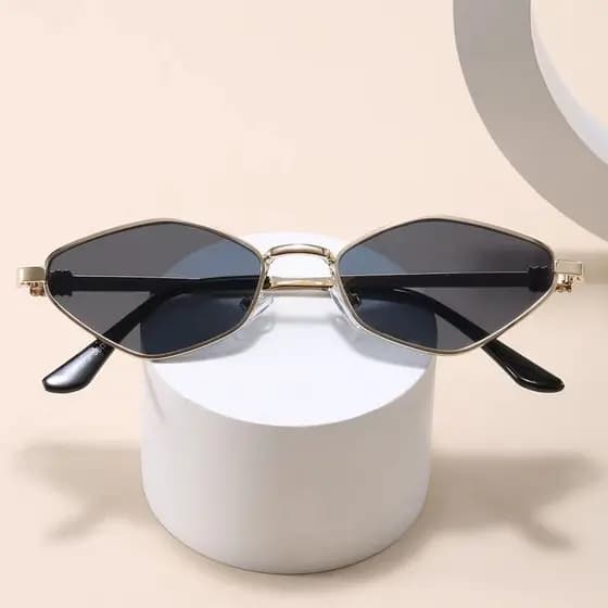 Óculos De Sol De Armação Pequena Diamond PolygonMetal Show De Moda Minimalista