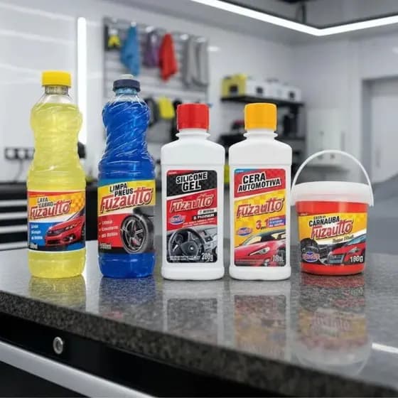 Kit Limpeza Automotiva Completo Shampoo, Cera Líquida, Pasta Carnaúba, Pretinho Pneus