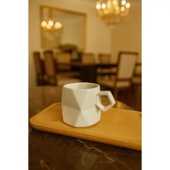 Xícara C/ Pires Bambu em Cerâmica Moderna Elegante Café Chá