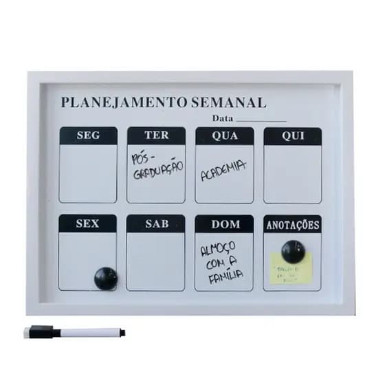 Lousa Magnética de Plástico Planejamento Semanal 30x40cm