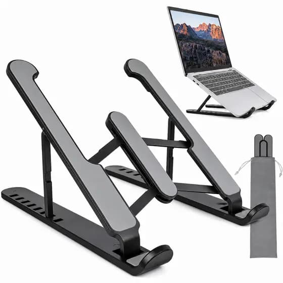 Suporte para Notebook Dobrável em Metal Ajustável e Portátil, Base Antiderrapante Home Office e Trabalho