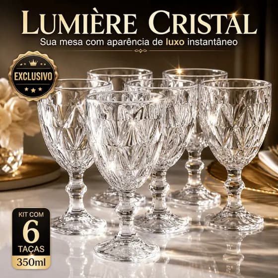 Taça Vidro Luxo 350ml Kit 6 Taças Elegantes Design Moderno Estilo Cristal Mesa Posta Premium
