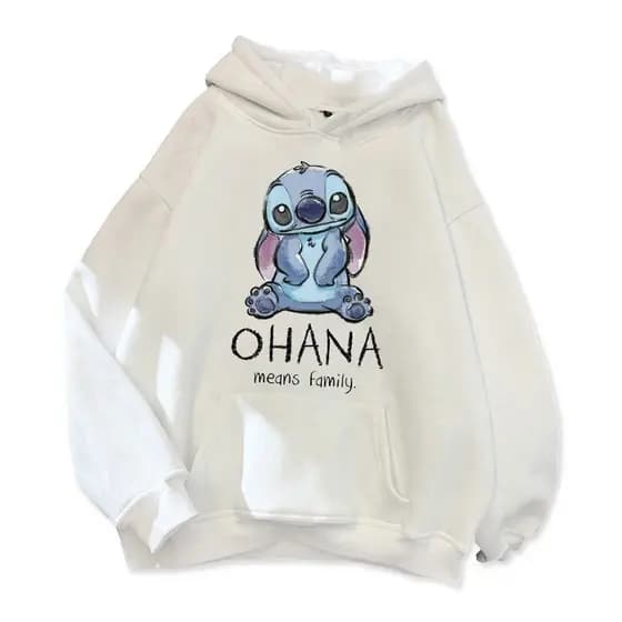 Blusa Moletom 100% Algodão Lilo & Stitch Desenho Canguru Stitch Ohana Means Family Top