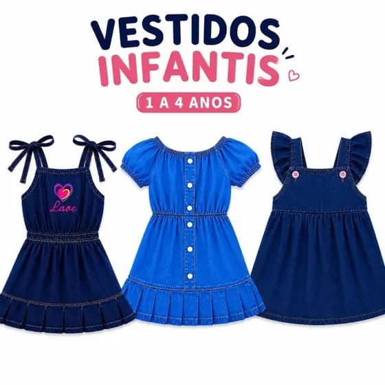 Vestidos Jeans Infantil Feminino 1 a 4 Anos – Premium Confortável e Estiloso (Mais Vendido)