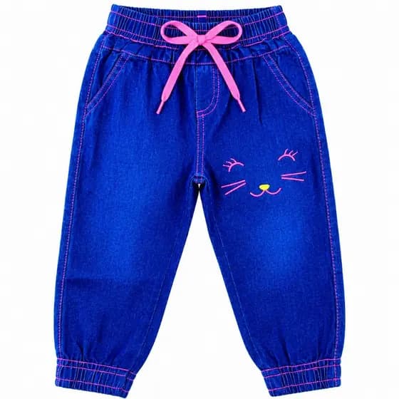 Calça Jeans Infantil Jogger Feminina Com Elástico Cintura Sortida 1 a 6 anos
