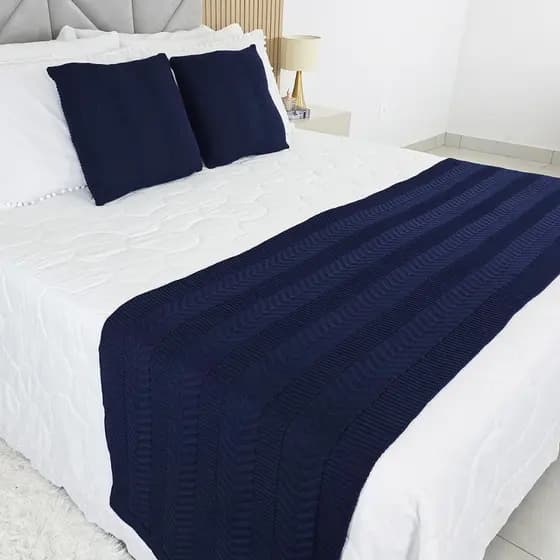 Kit Peseira Tricot Cama Casal King Links + 2 Capas Almofadas