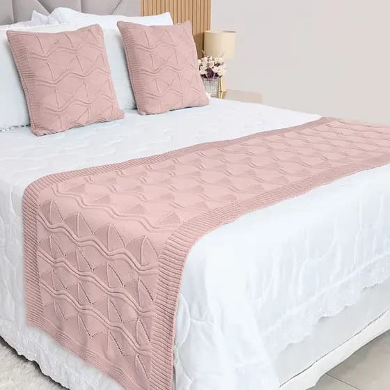 Kit Peseira Tricot Cama Casal Queen Relevo + 2 Capas Almofadas