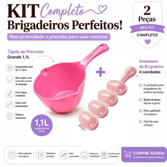 Kit Brigadeiro Completo Tigela 1,1L + Boleador de Brigadeiro 4 Cavidades