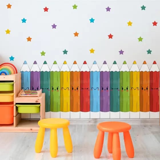 Adesivo Parede Decorativo Cerca Lapis de Cor Infantil Lavável Seguro