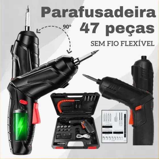 Mini Parafusadeira Furadeira Elétrica Sem Fio USB Portátil 4.2V Bivolt 47 Peças Flexível Bateria
