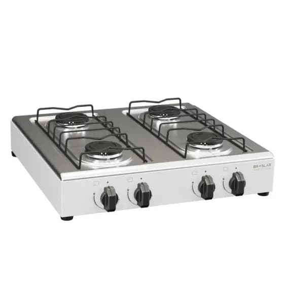 Fogão 4 Bocas Braslar Asiatico Branco Mesa em Inox Acendimento Manual