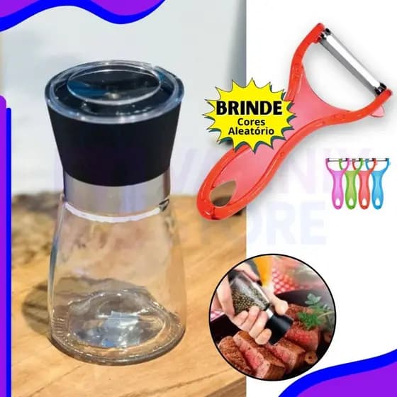 Moedor de Sal e Pimenta Manual Inox com Regulagem + Descascador de Legumes – Temperos