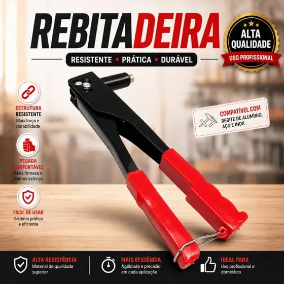 Rebitadeira Manual Alicate Resistente Com 4 Bicos Intercambiáveis Profissional Com Chave Hexagonal
