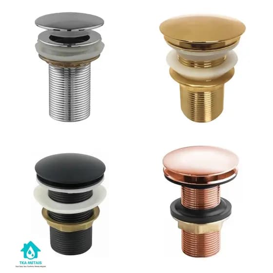 Válvula Click Inteligente Para Cuba Banheiro Metal Inox 1.1/4 Cromada Preta Dourada Rose Gold