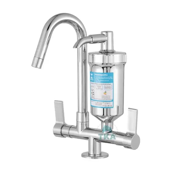 Torneira Com FIltro Cozinha Mesa Bancada Abs Plástico Resistente Cromada Gourmet Bica Móvel Cano V 1/4 de Volta