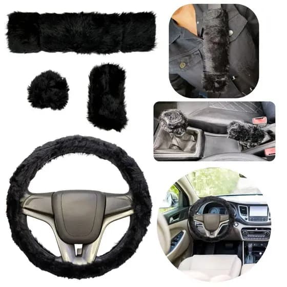 Kit Capa de Volante Universal Capa de Cambio Freio de Mão e Cinto de Segurança material em Pelúcia