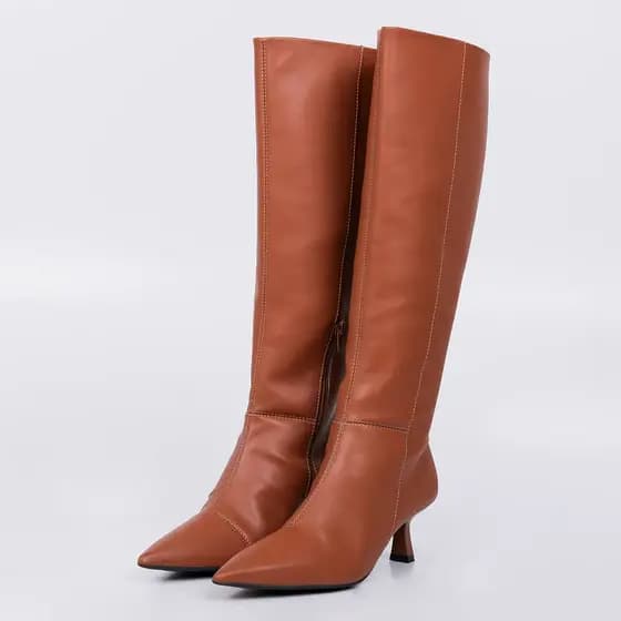 Bota Cano Alto Longo Feminina Caramelo Salto Taca Baixo Bico Fino Napoles Luxo Elegante Festa