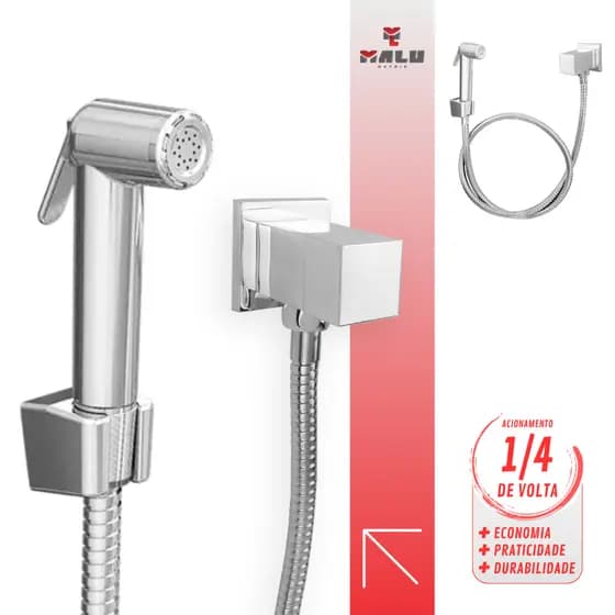Ducha Higiênica Chuveirinho Quadrada Metal Vazo Sanitário 1/4 De Volta Luxo Cromada Cód. 2029