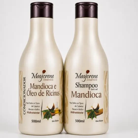 Kit Mandioca Shampoo e Condicionador Crescimento Hidratação Brilho Cabelo Forte Maycrene