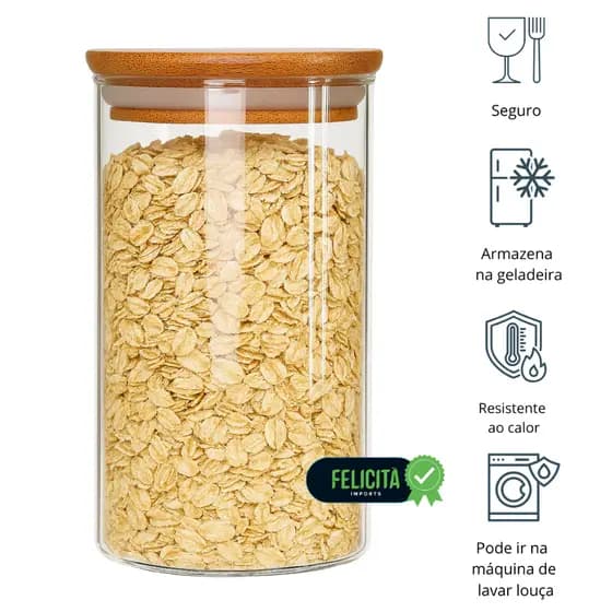 Kit 2 Pote De 700ml Vidro Borossilicato Com Tampa Bambu Hermético Kit Conjunto