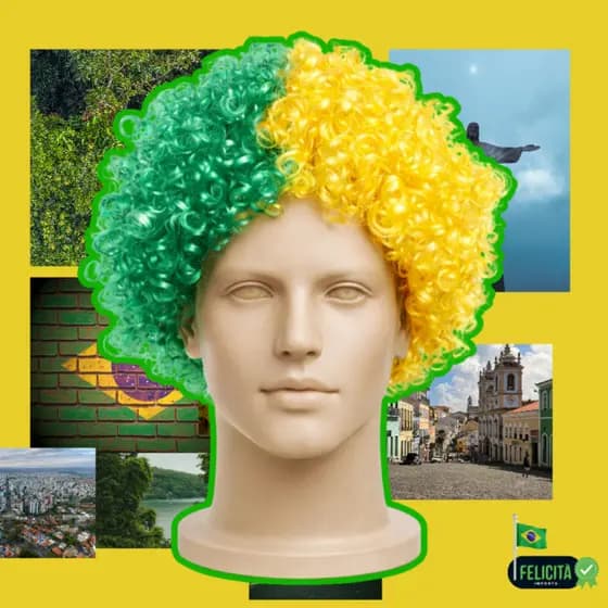 Peruca Verde e Amarelo Black Power Brasil Copa