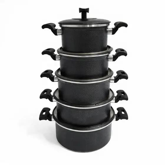 Kit Jogo de Panela de Alumínio - Jogo de Panelas 5 Peças em Preto Craqueado