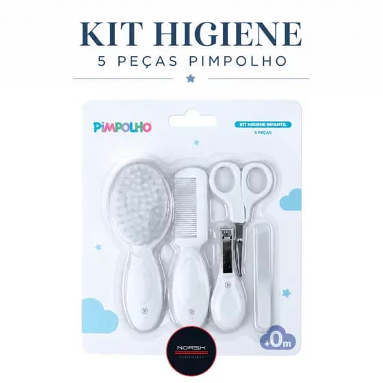 Kit Higiene Bebê 5 Peças Pimpolho Branco Banho Cuidados Infantil Recém-Nascido Enxoval