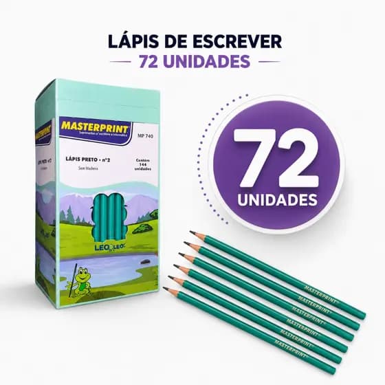 Lápis de Escrever Preto Nº2 Caixa Com 72 Unidades Material Escolar Escola Estudos Masterprint