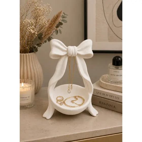 Porta-Jóias Decorativo Laço Organizador de Anéis, Brincos e Bijuterias para Mesa e Quarto, Presente