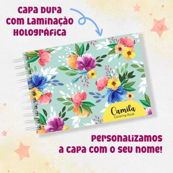 Livro de Colorir FLORES FLORAL Coloring Book 50 folhas 180g Tamanho A5 Capa Dura Personalizada